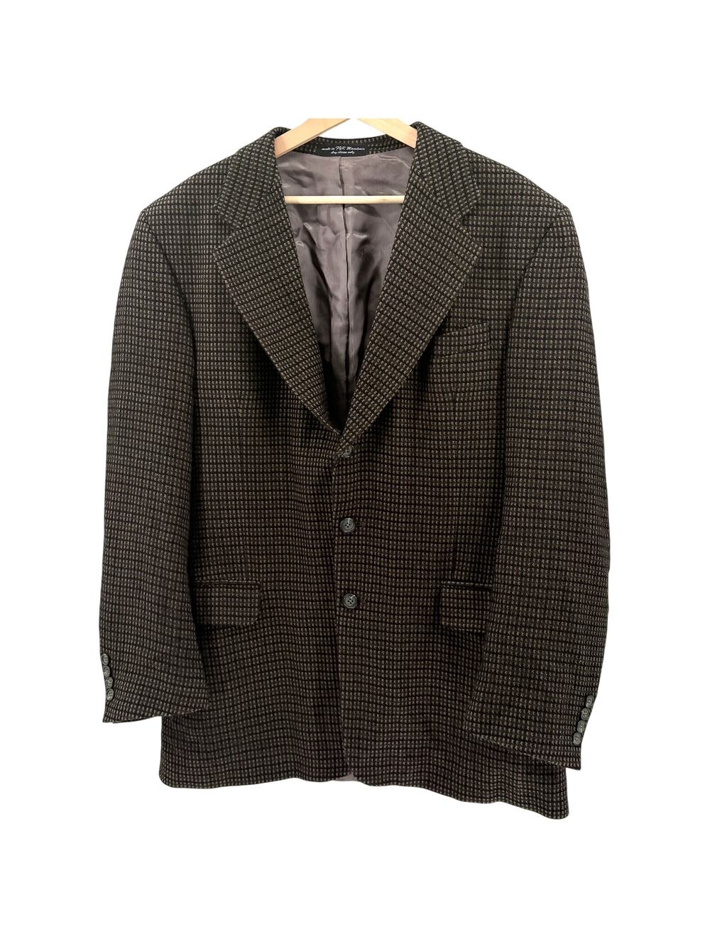 Vintage Y2K Bachrach Brown Blue Plaid Cashmere Blend Blazer